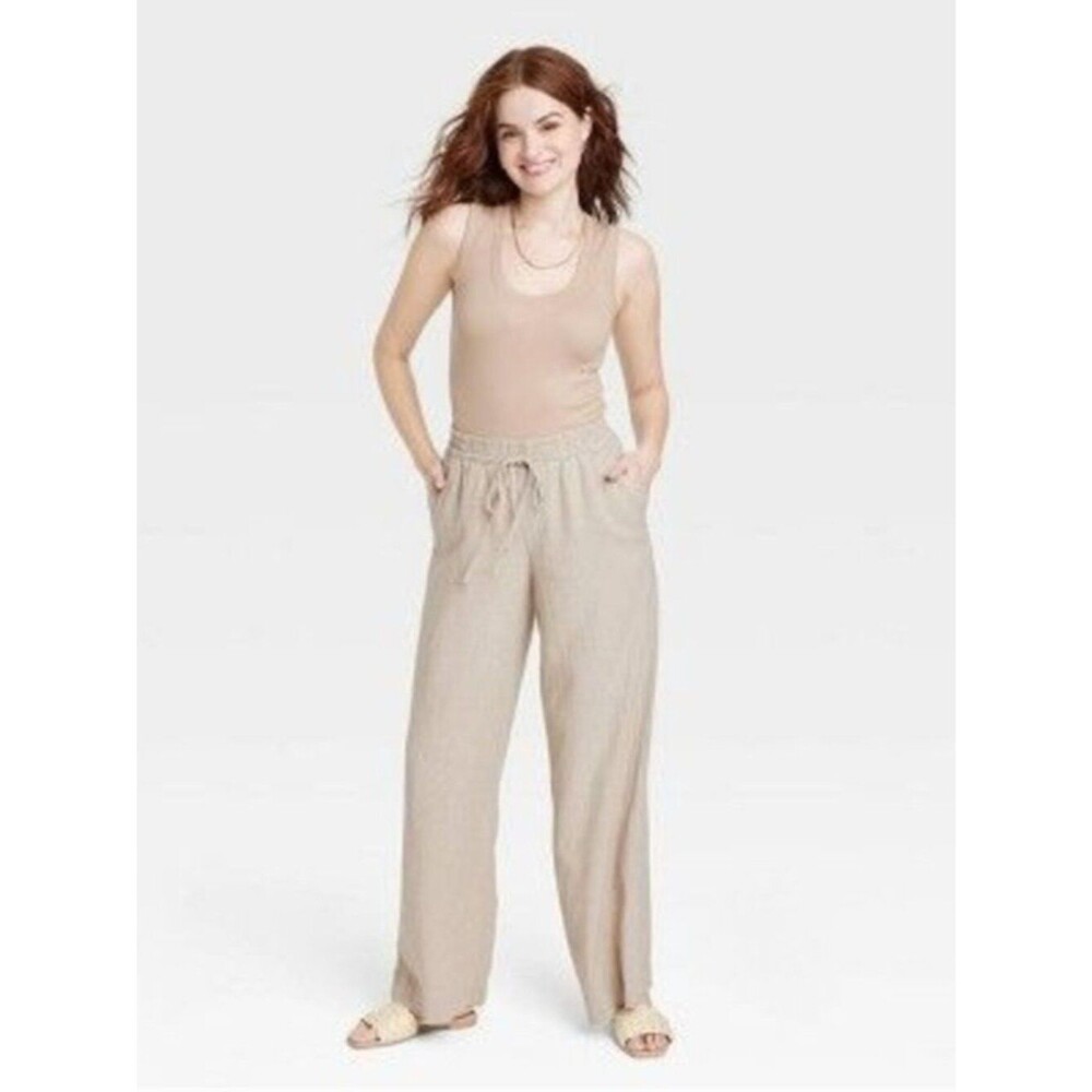 A New Day High-Rise Wide Leg Linen Pull-On Pants Beige